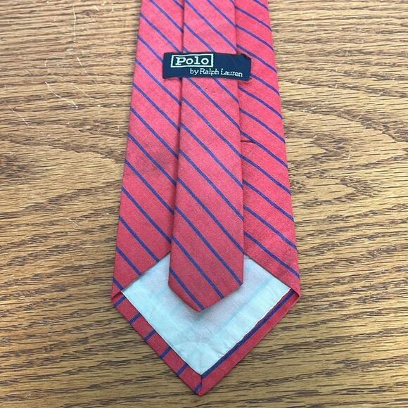 Polo by Ralph Lauren 100% cotton Red & Blue Striped Men’s Neck Tie made in USA - Picture 4 of 9